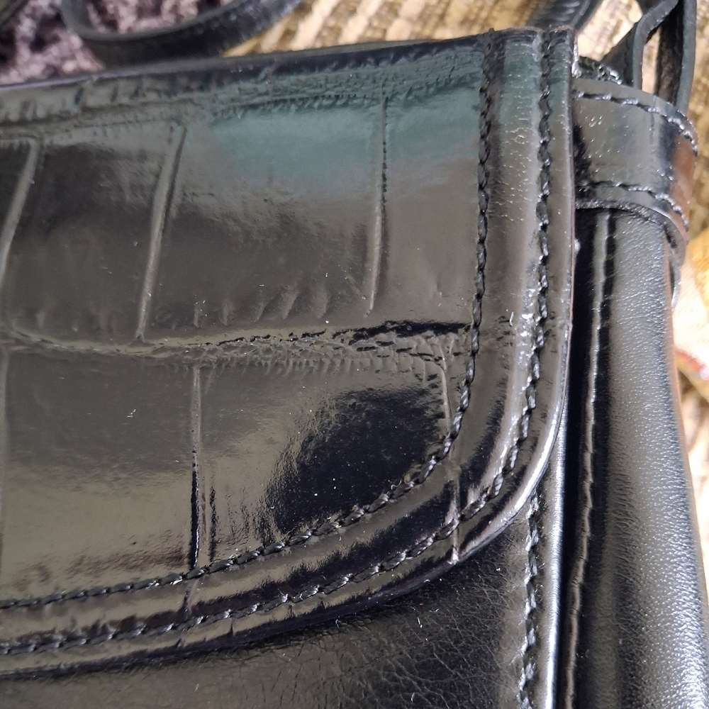 🆕BRIGHTON REGALIA Organizer Woven Braided Black Leather Croc Crossbody Bag - Picture 9 of 16